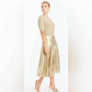 Mestiza Seville Midi Elegant GoldMetallic Box Pleat Midi Skirt Size 12